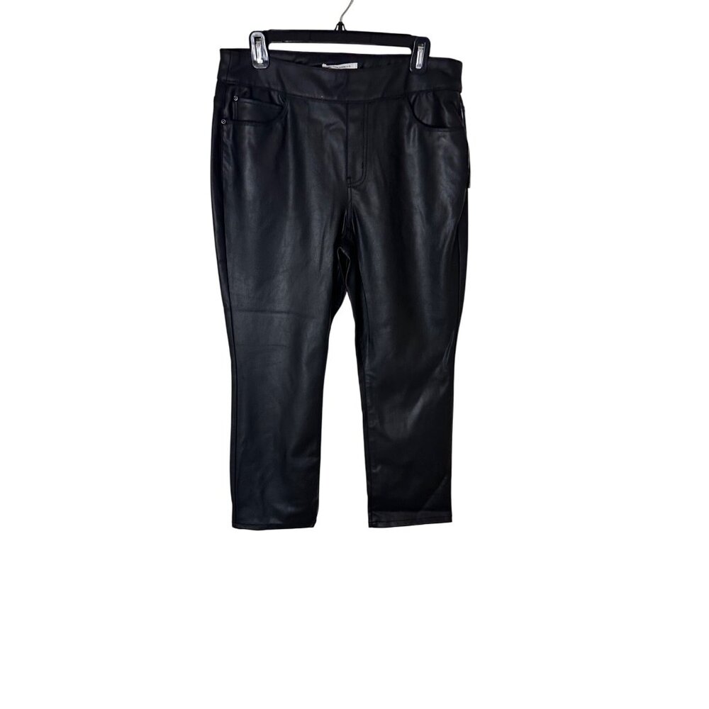 Westbound Womens Petite Black Faux Leather Pants Size 12P